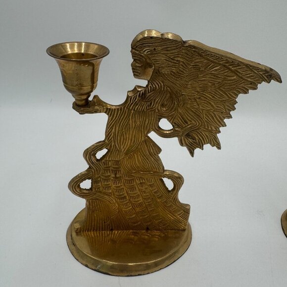 VTG 1995 Solid Brass Hosley Angel Candle Holder. Made in India Set of 2 Holiday - Picture 9 of 16